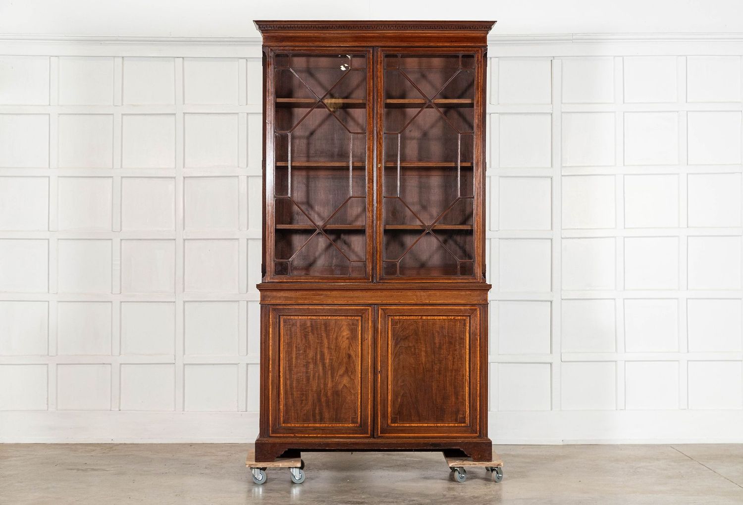 English Inlaid Mahogany Glazed Bookcase