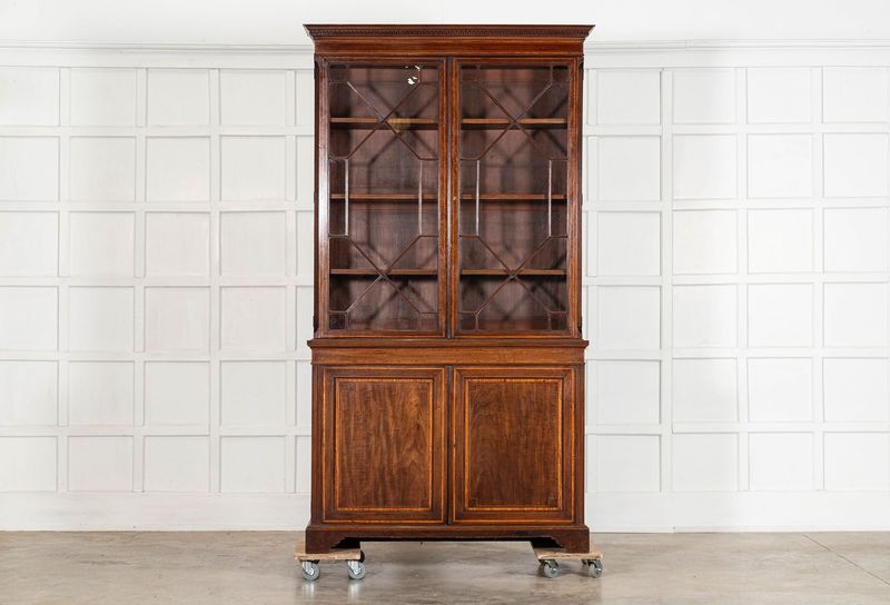 English Inlaid Mahogany Glazed Bookcase English Inlaid Mahogany Glazed Bookcase