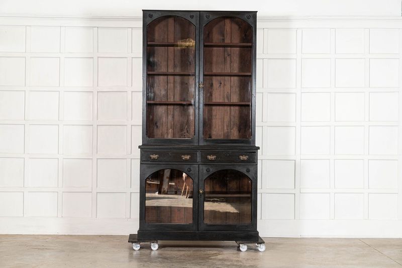 English 19thC Ebonised Mahogany Glazed Bookcase Cabinet English 19thC Ebonised Mahogany Glazed Bookcase Cabinet