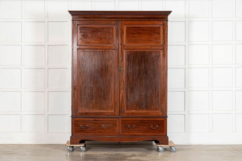 Large 19thC English Inlaid Mahogany Double Wardrobe Large 19thC English Inlaid Mahogany Double Wardrobe