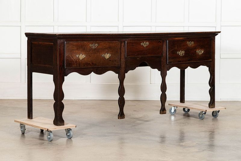 Large 19thC English Georgian Oak Dresser Base Large 19thC English Georgian Oak Dresser Base