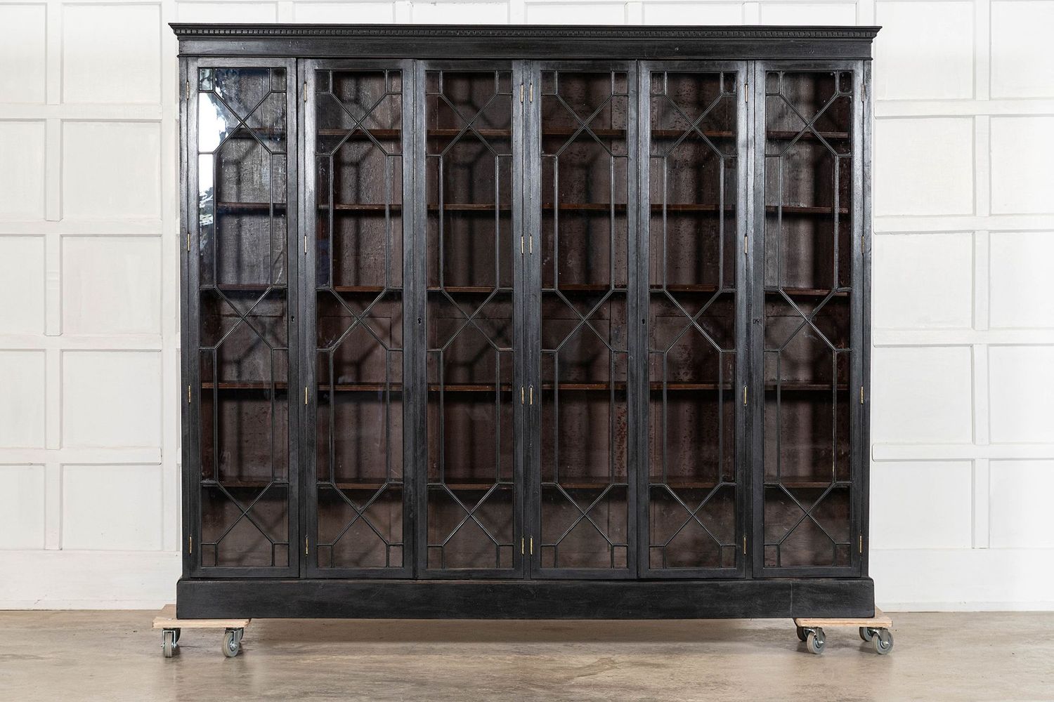 Large 19thC English Glazed Ebonised Mahogany Bookcase