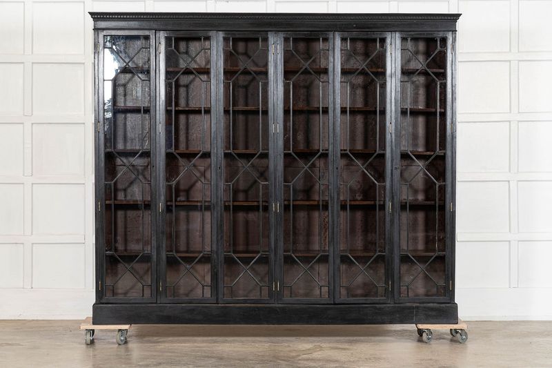 Large 19thC English Glazed Ebonised Mahogany Bookcase Large 19thC English Glazed Ebonised Mahogany Bookcase