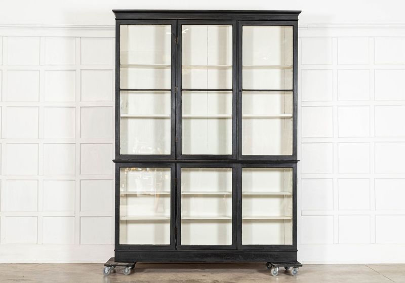 Large 19thC English Ebonised Pine Glazed Display Cabinet Large 19thC English Ebonised Pine Glazed Display Cabinet