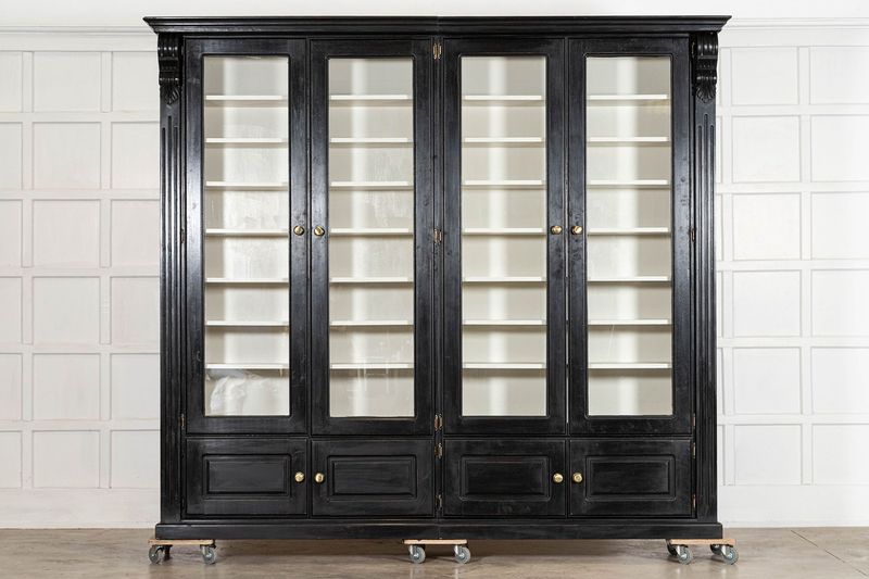 Monumental English Ebonised Mahogany Glazed Bookcase