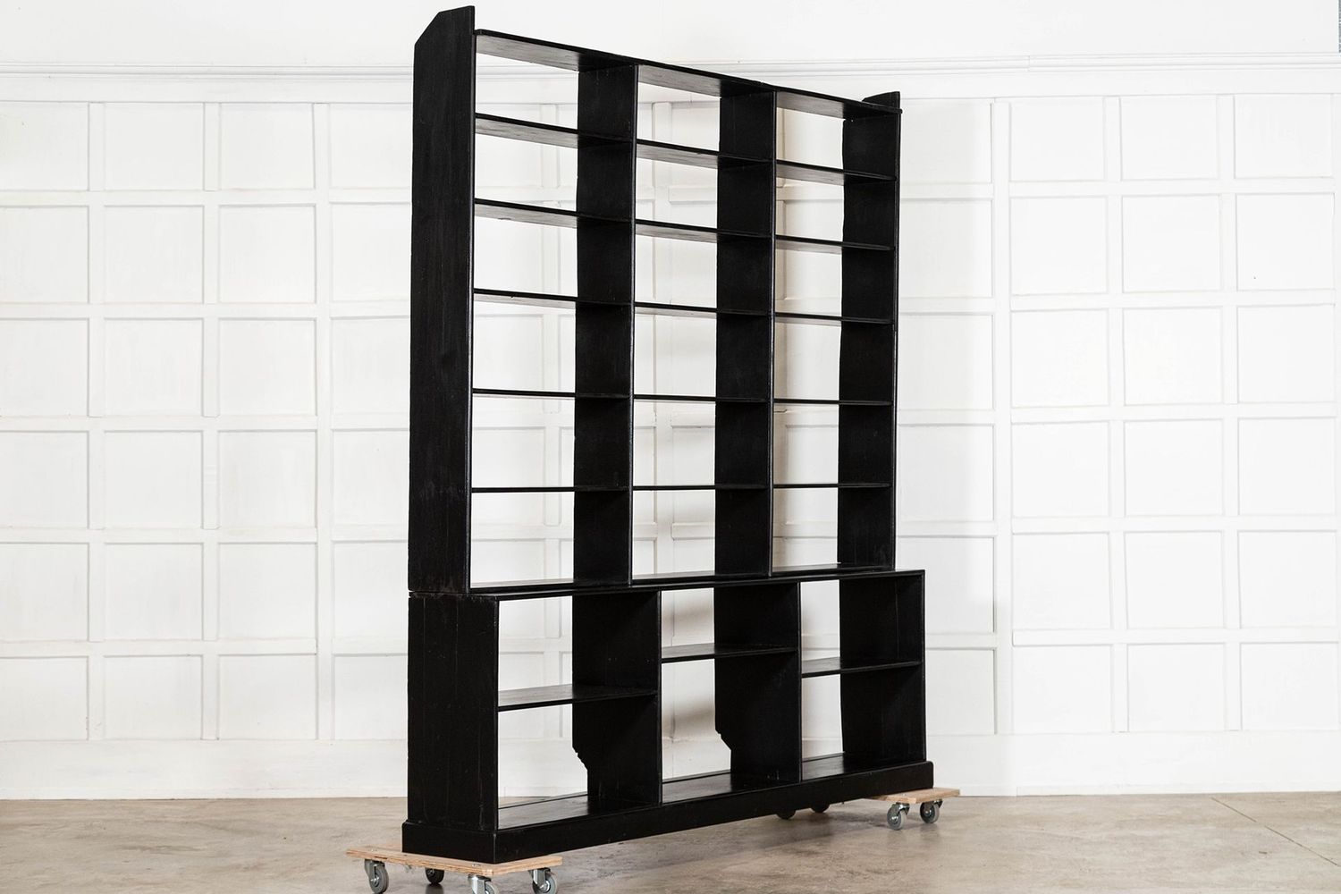 Large 19thC English Pine Ebonised Haberdashery Display Bookcase Large 19thC English Pine Ebonised Haberdashery Display Bookcase