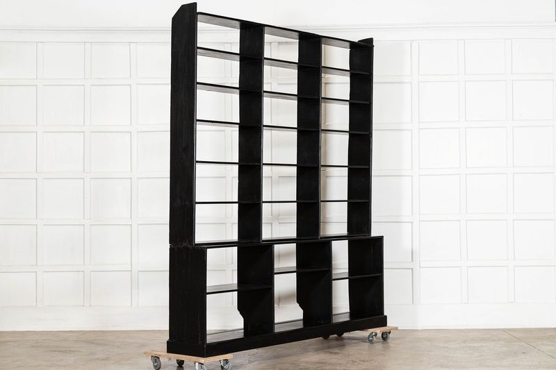 Large 19thC English Pine Ebonised Haberdashery Display Bookcase