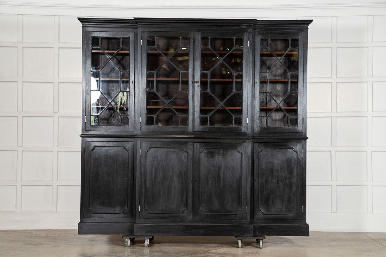 Monumental 19thC English Ebonised Glazed Mahogany Bookcase Monumental 19thC English Ebonised Glazed Mahogany Bookcase