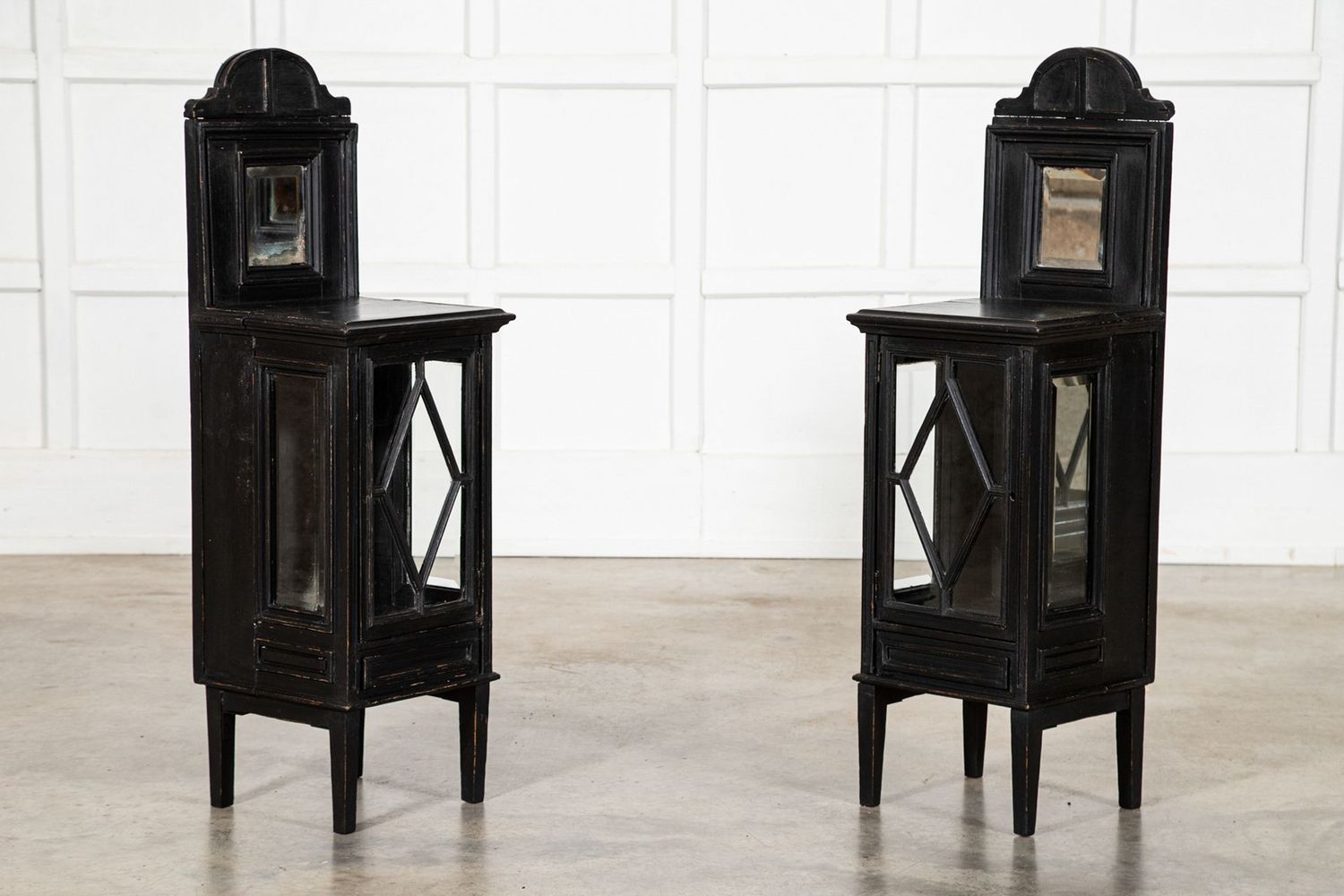 Pair 19thC English Ebonised Mahogany Glazed Display Cabinets