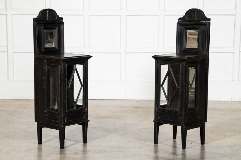 Pair 19thC English Ebonised Mahogany Glazed Display Cabinets