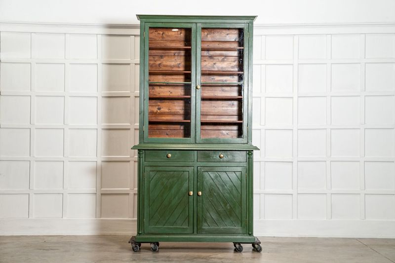 19thC English Painted Pine Glazed Dresser