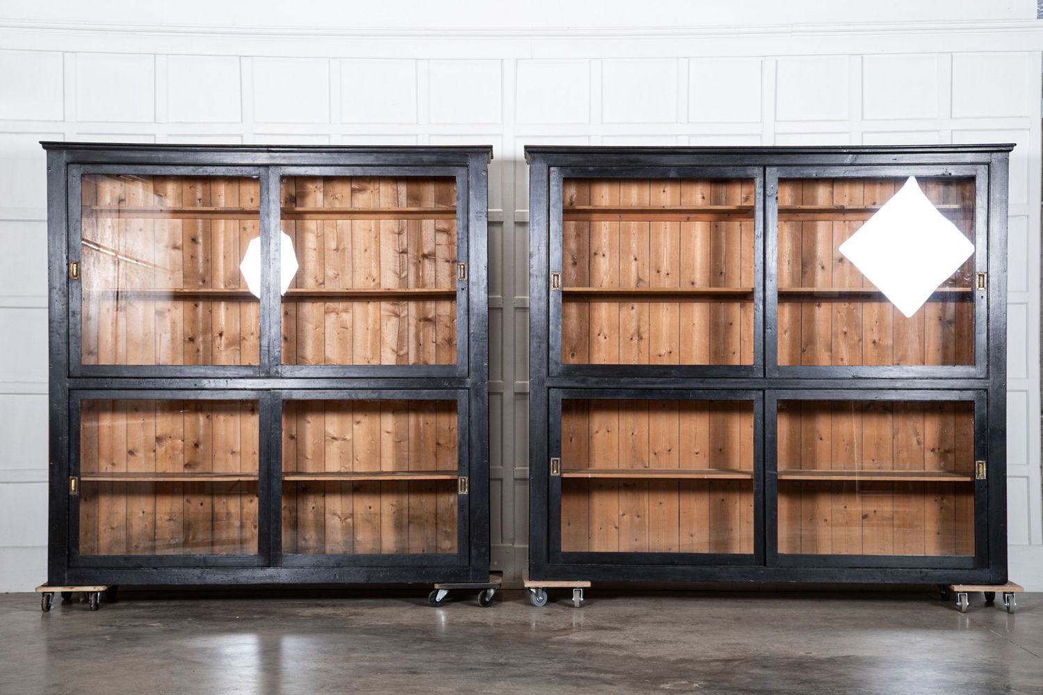 Large English 19thC Ebonised Pine Housekeepers Cabinet