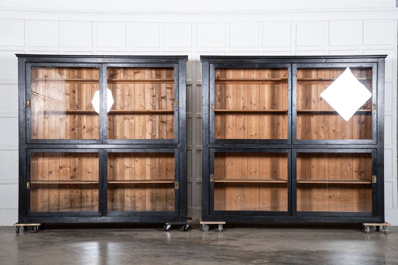 Large English 19thC Ebonised Pine Housekeepers Cabinet Large English 19thC Ebonised Pine Housekeepers Cabinet