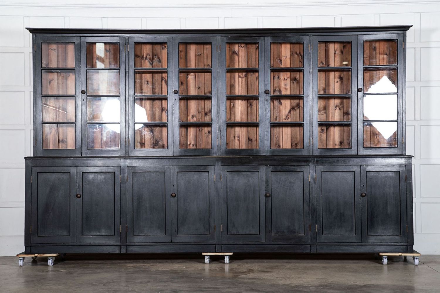 Monumental English Ebonised Pine Glazed Dresser Monumental English Ebonised Pine Glazed Dresser