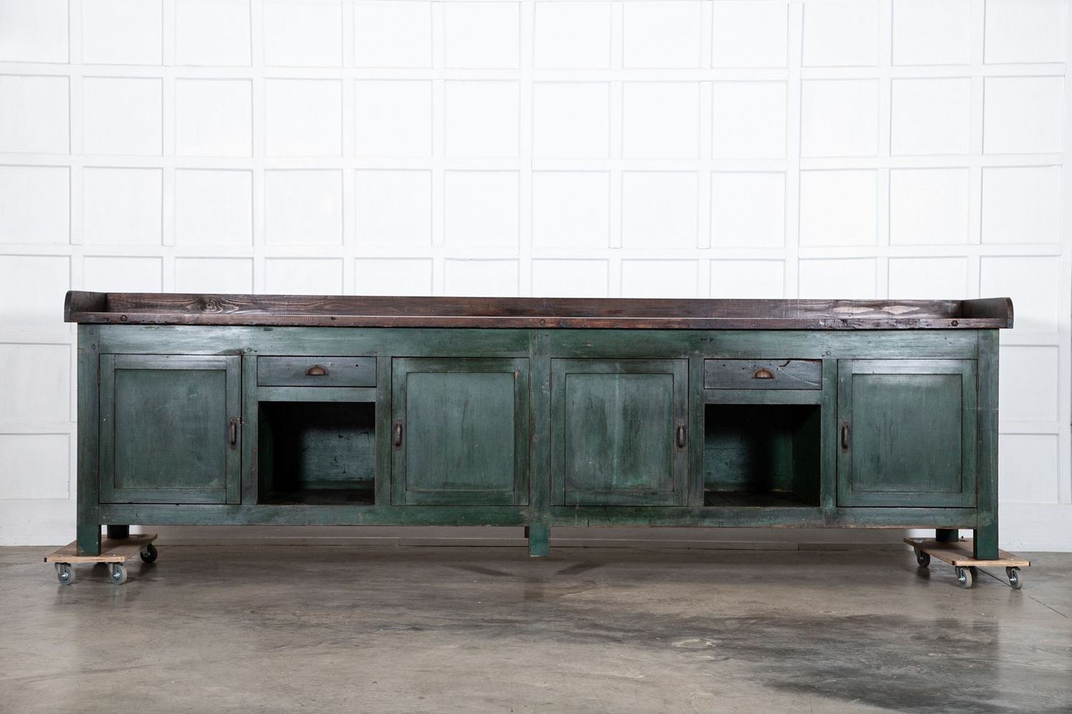 Monumental French Original Painted Pine Work Table Island Monumental French Original Painted Pine Work Table Island
