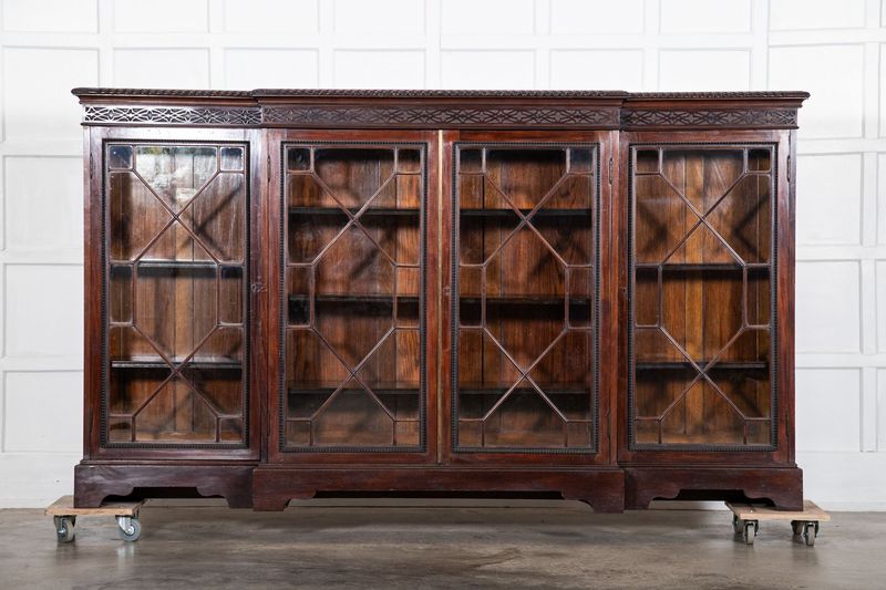 Large 19thC English Mahogany Glazed Breakfront Bookcase Large 19thC English Mahogany Glazed Breakfront Bookcase