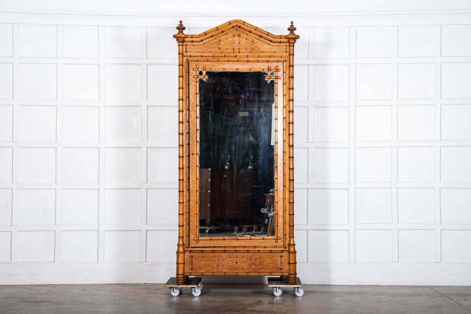 Large French 19thC Birds Eye Maple Faux-Bamboo Armoire Large French 19thC Birds Eye Maple Faux-Bamboo Armoire