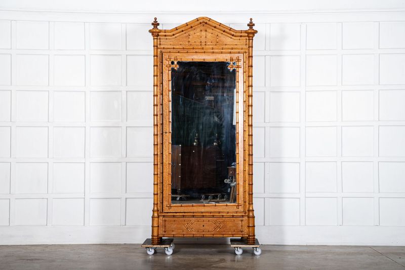 Large French 19thC Birds Eye Maple Faux-Bamboo Armoire Large French 19thC Birds Eye Maple Faux-Bamboo Armoire