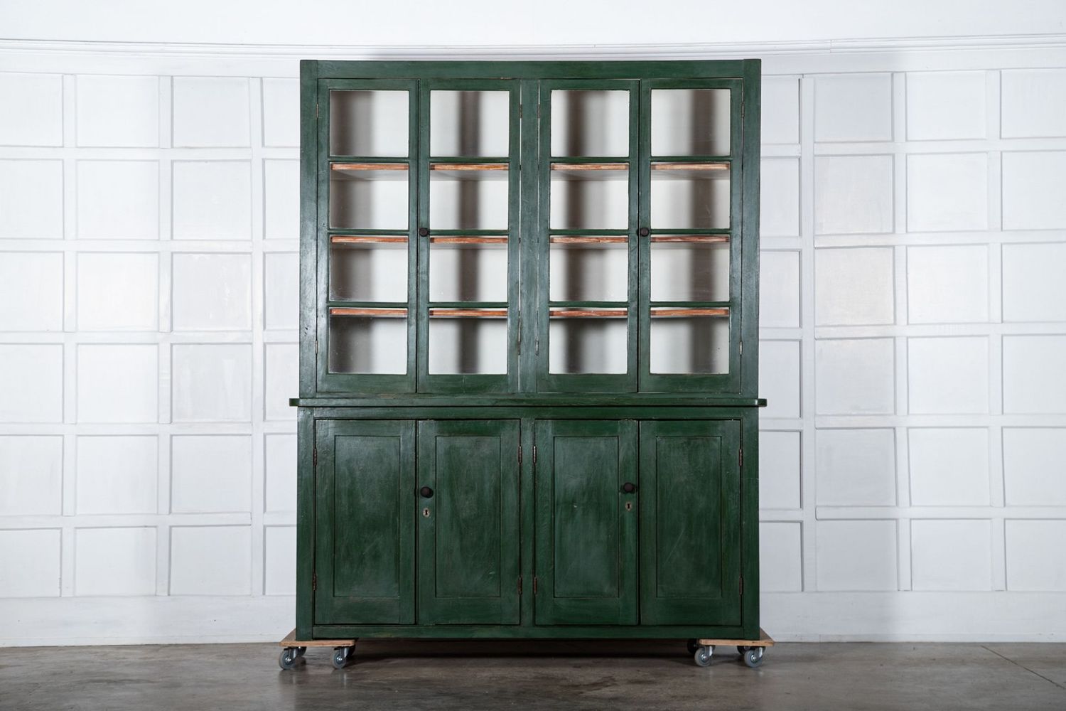 Large 19thC English Painted Pine Glazed Bookcase / Dresser