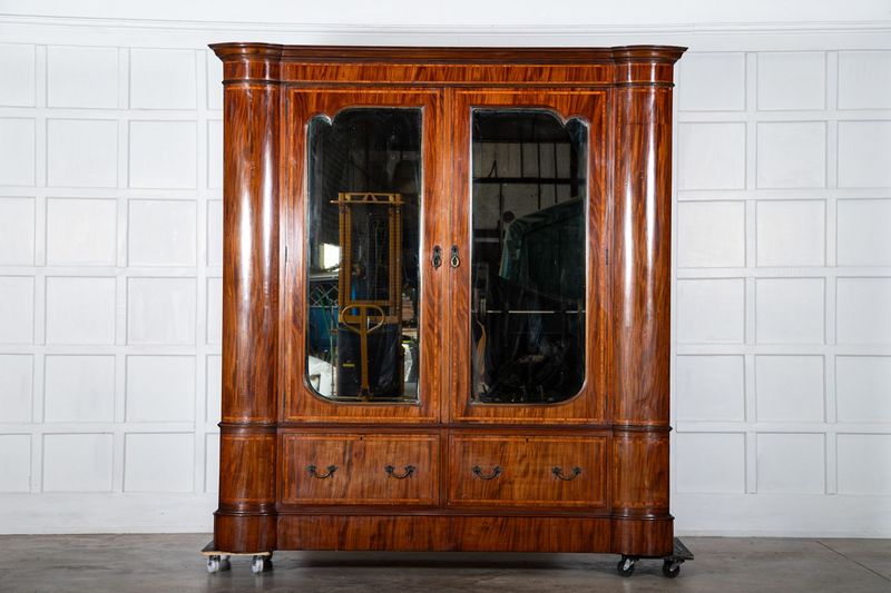 Large English 19thC Mahogany Inverted Breakfront Mirrored Wardrobe Large English 19thC Mahogany Inverted Breakfront Mirrored Wardrobe