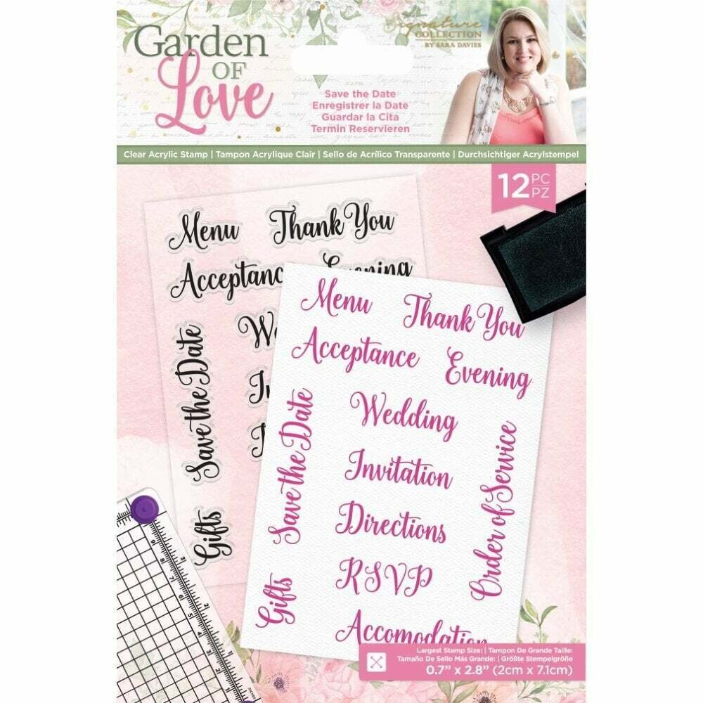 Sara&#39;s Signature Collection Garden of Love A6 Photopolymer Stamps - SAVE THE DATE