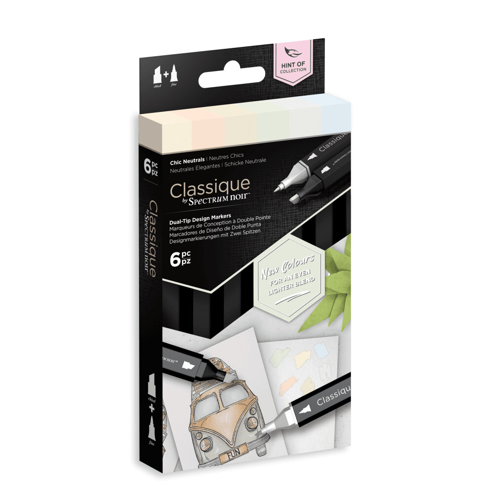NEW! Spectrum Noir CLASSIQUES 6 Alcohol Pen set &quot;Hint Of&quot;- CHIC NEUTRALS