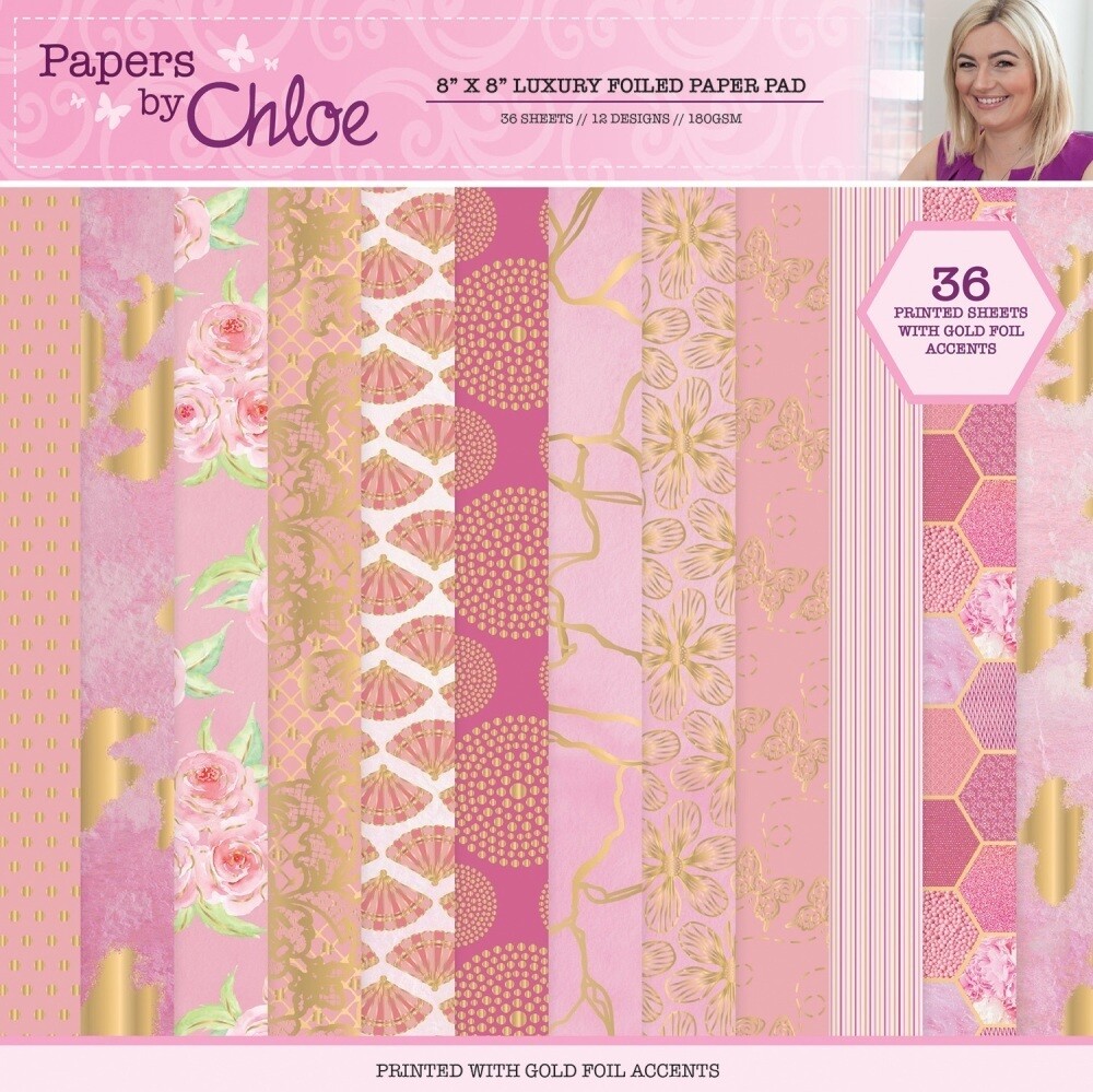 Stamps by Chloe 8x8 Paper Pad - Luxury Foil RASPBERRY PINK