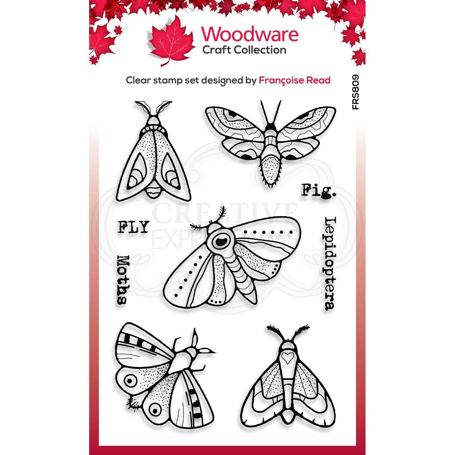 Woodware Clear Magic Stamp set - MOTHS by Francoise Read