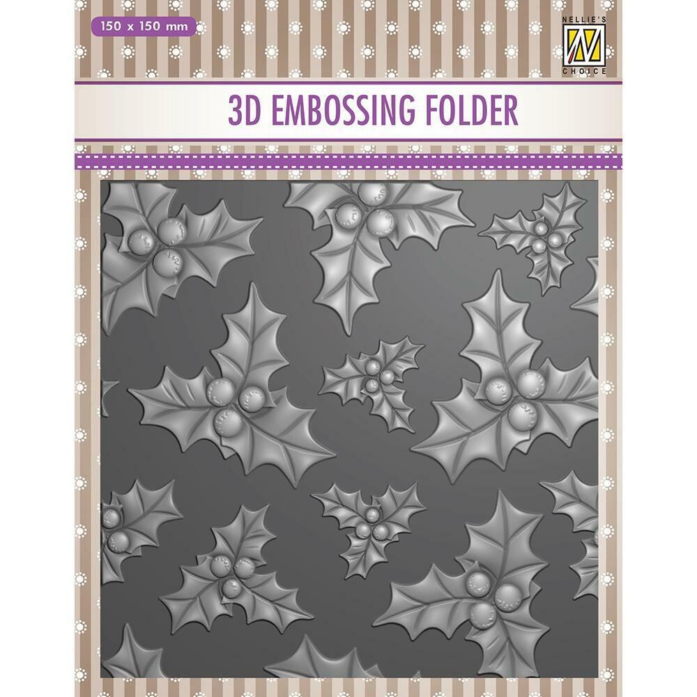 Nellie Snellen - 3D Embossing Folder - HOLLY LEAVES WITH BERRIES