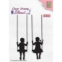 Nellie Snellen - Acrylic Stamps - SILHOUETTE BOY &amp; GIRL SWINGING
