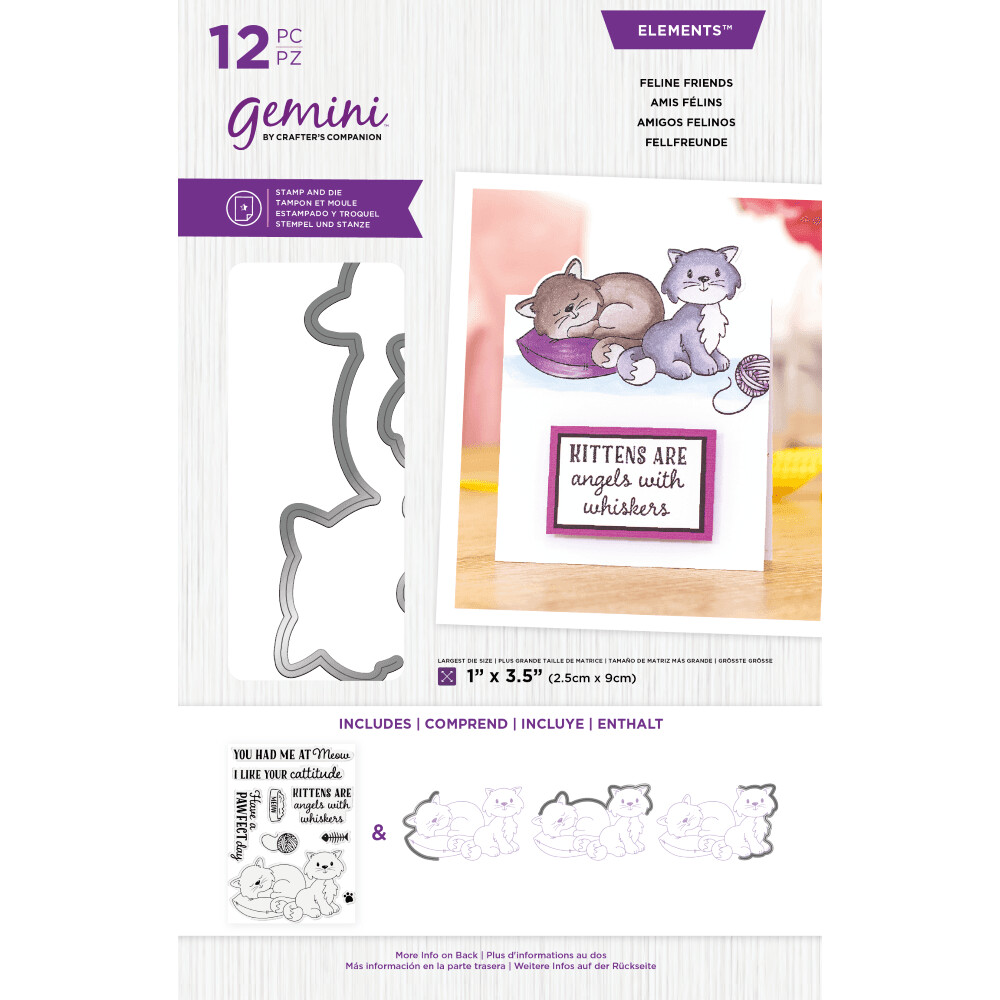 Crafter&#39;s Companion Gemini Range - Edgeables Stamp &amp; Die- FELINE FRIENDS