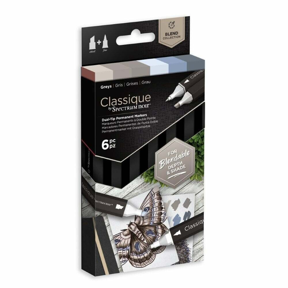 NEW! Spectrum Noir CLASSIQUES 6 Alcohol Pen set - GREYS