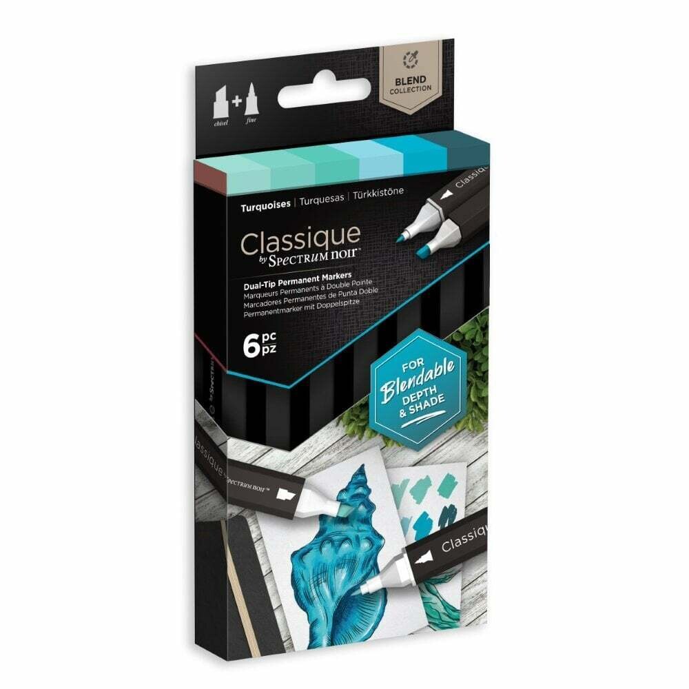 NEW! Spectrum Noir CLASSIQUES 6 Alcohol Pen set - TURQUOISES