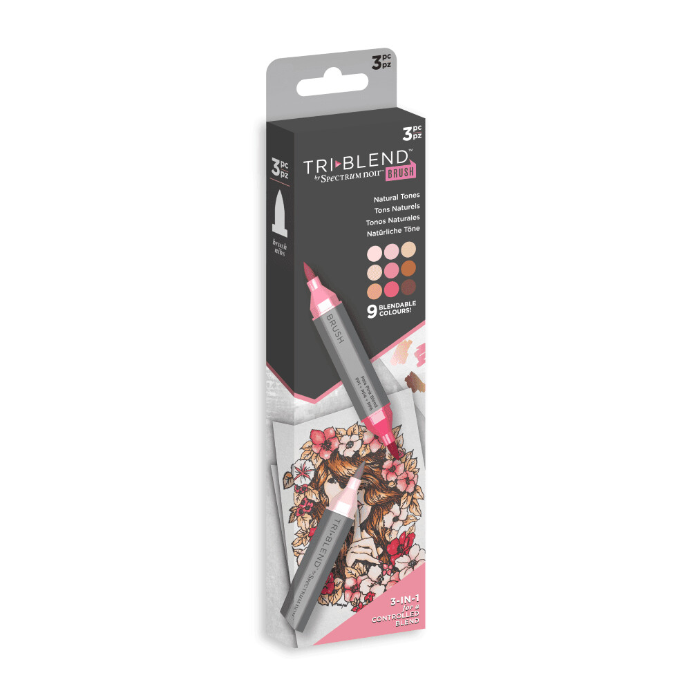 NEW! Spectrum Noir Tri-Blend BRUSH 3 Alcohol Pen set - NATURAL TONES