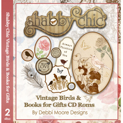 Debbie Moore Double CD - Shabby Chic VINTAGE BIRDS &amp; BOOKS FIR GIFTS **LESS THAN HALF PRICE**