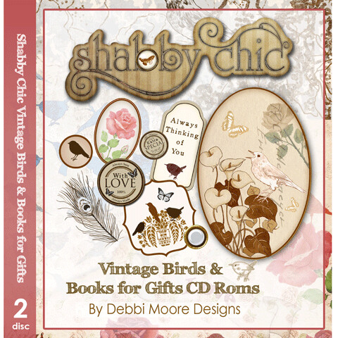 Debbie Moore Double CD - Shabby Chic VINTAGE BIRDS &amp; BOOKS FIR GIFTS **LESS THAN HALF PRICE**