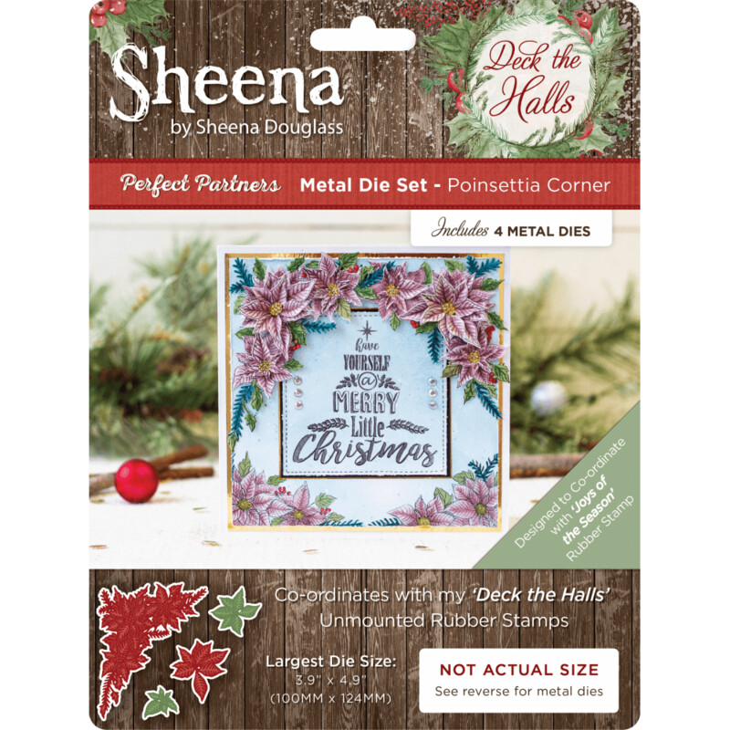 Sheena Douglass Deck the Halls Stamp &amp; Die set - POINSETTIA CORNER die set and JOYS OF THE SEASON rubber stamp set **Reduced**