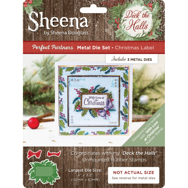 Sheena Douglass Deck the Halls Stamp &amp; Die set - CHRISTMAS LABEL die set and WITH LOVE AT CHRISTMAS rubber stamp set **Reduced**