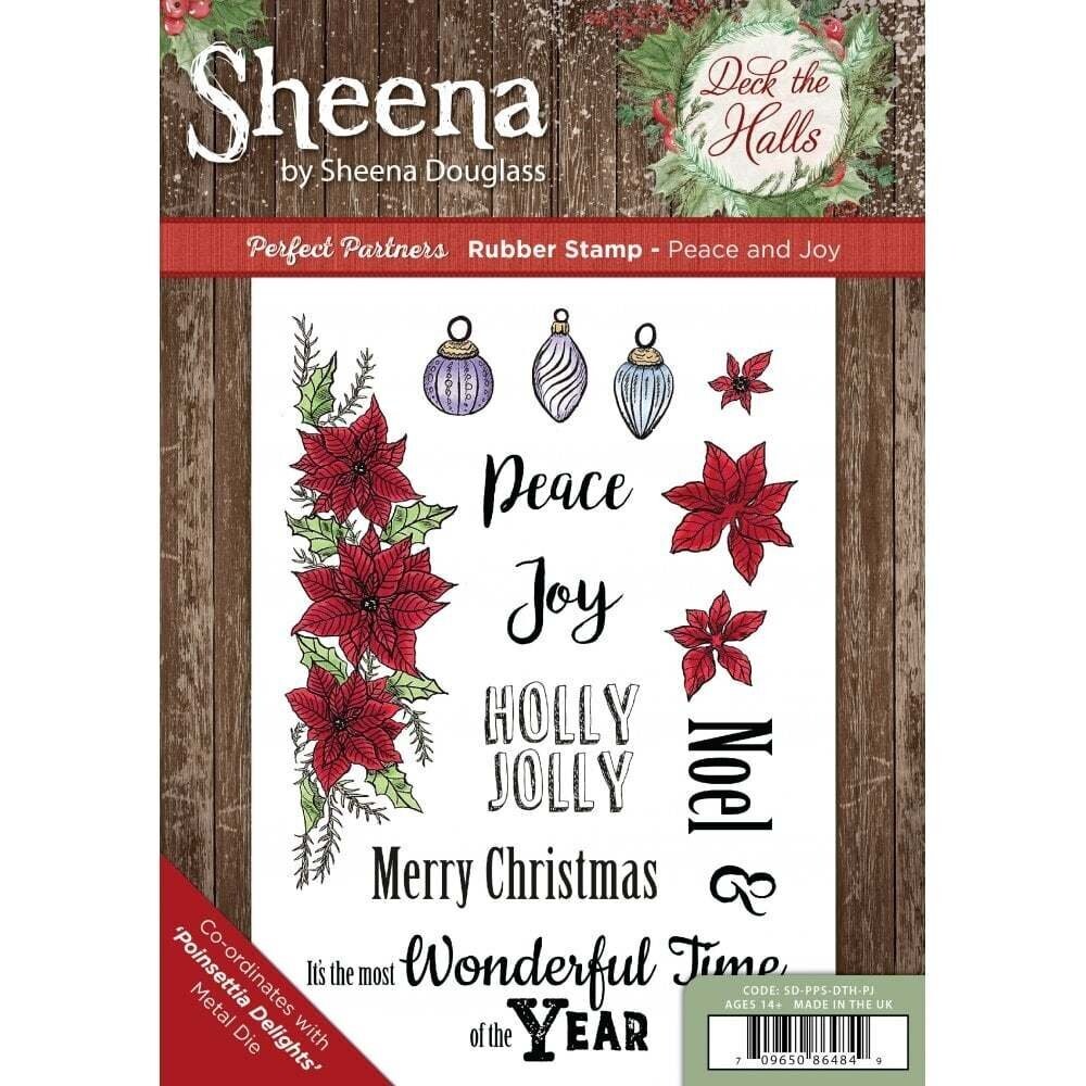 Sheena Douglass Deck the Halls A5 Rubber Stamp - PEACE &amp; JOY
