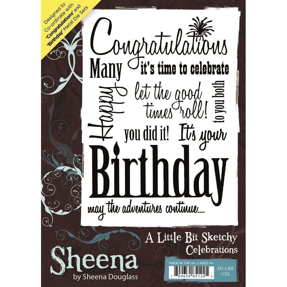 Sheena Douglass A Little Bit Sketchy A6 Rubber Stamp Set - CELEBRATIONS