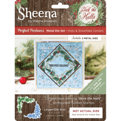 Sheena Douglass Deck the Halls Stamp &amp; Die set - HOLLY &amp; SNOWFLAKE CORNERS die set and HOLLY JOLLY CHRISTMAS rubber stamp set **Reduced**