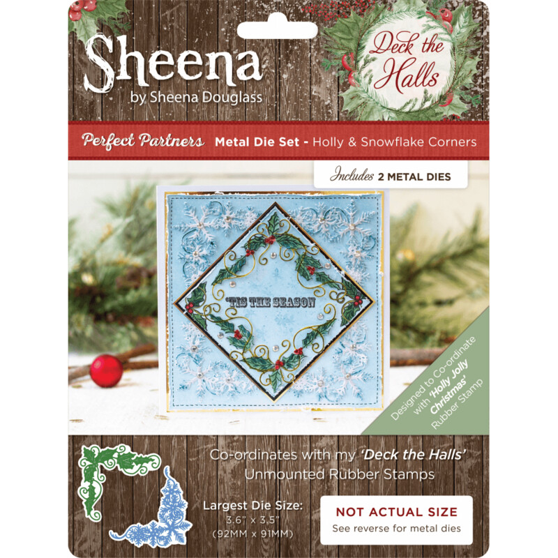 Sheena Douglass Deck the Halls Stamp &amp; Die set - HOLLY &amp; SNOWFLAKE CORNERS die set and HOLLY JOLLY CHRISTMAS rubber stamp set **Reduced**