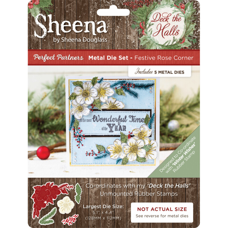 Sheena Douglass Deck the Halls Stamp &amp; Die set - FESTIVE ROSE CORNER die set and WINTER WISHES rubber stamp set**Reduced**