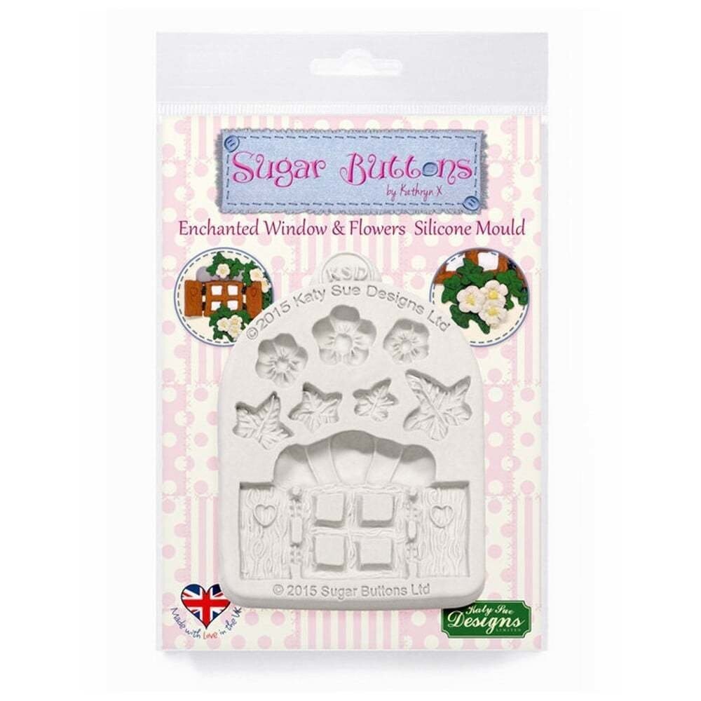 Katy Sue Designs Mould - SUGAR BUTTONS- ENCHANTED WINDOW &amp; FLOWERS