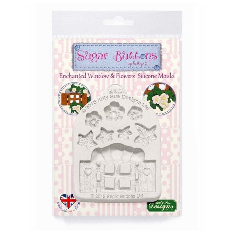 Katy Sue Designs Mould - SUGAR BUTTONS- ENCHANTED WINDOW &amp; FLOWERS