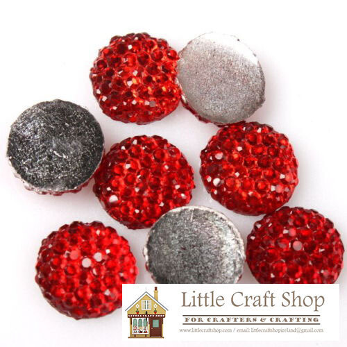 Round RED Rhinestone Effect Embellishment x 24