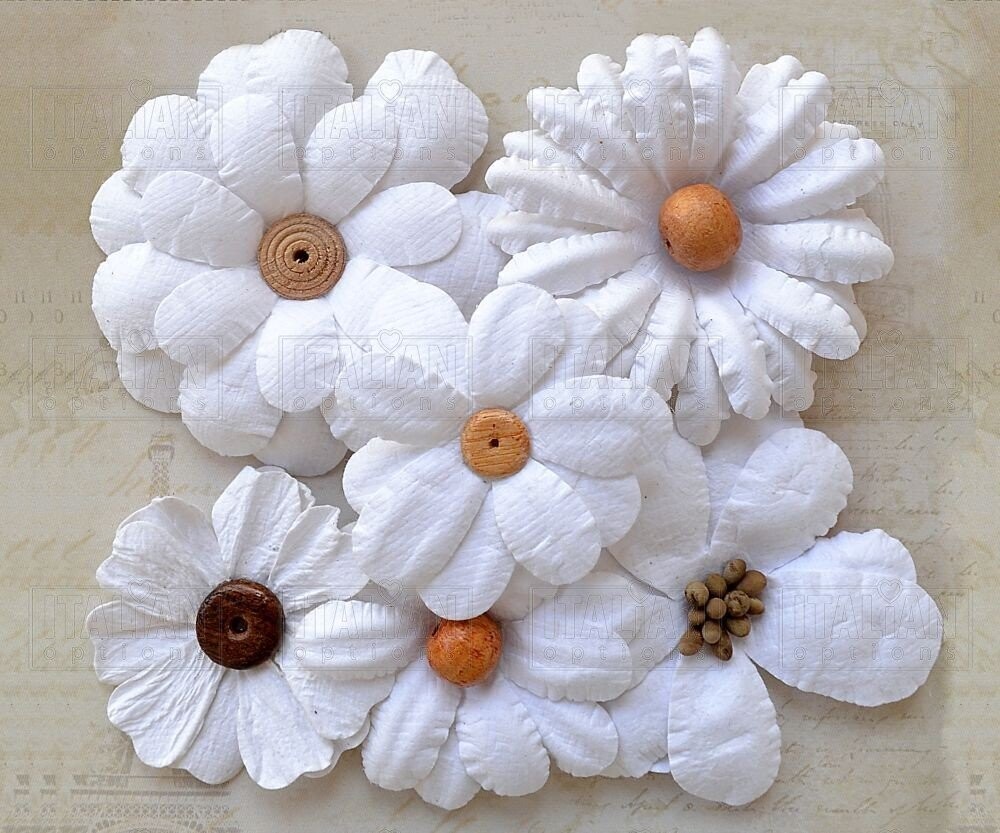 BEADED DAISIES WHITE by Italian Options (x 6 flowers)