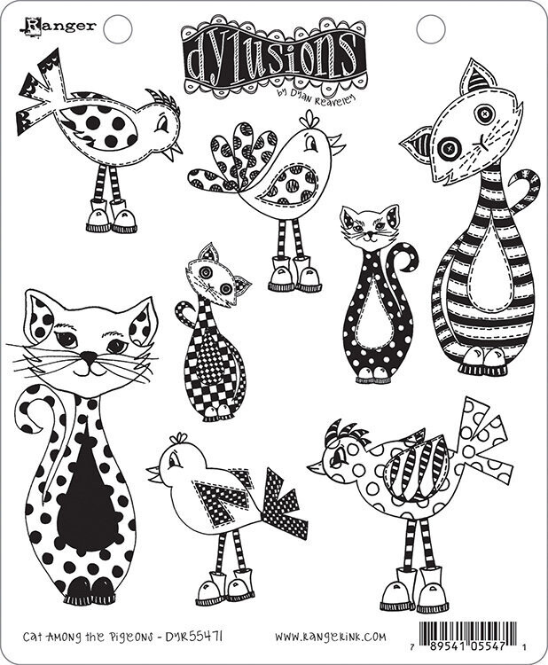 Dylusions Stamp Set - CAT AMONG THE PIGEONS