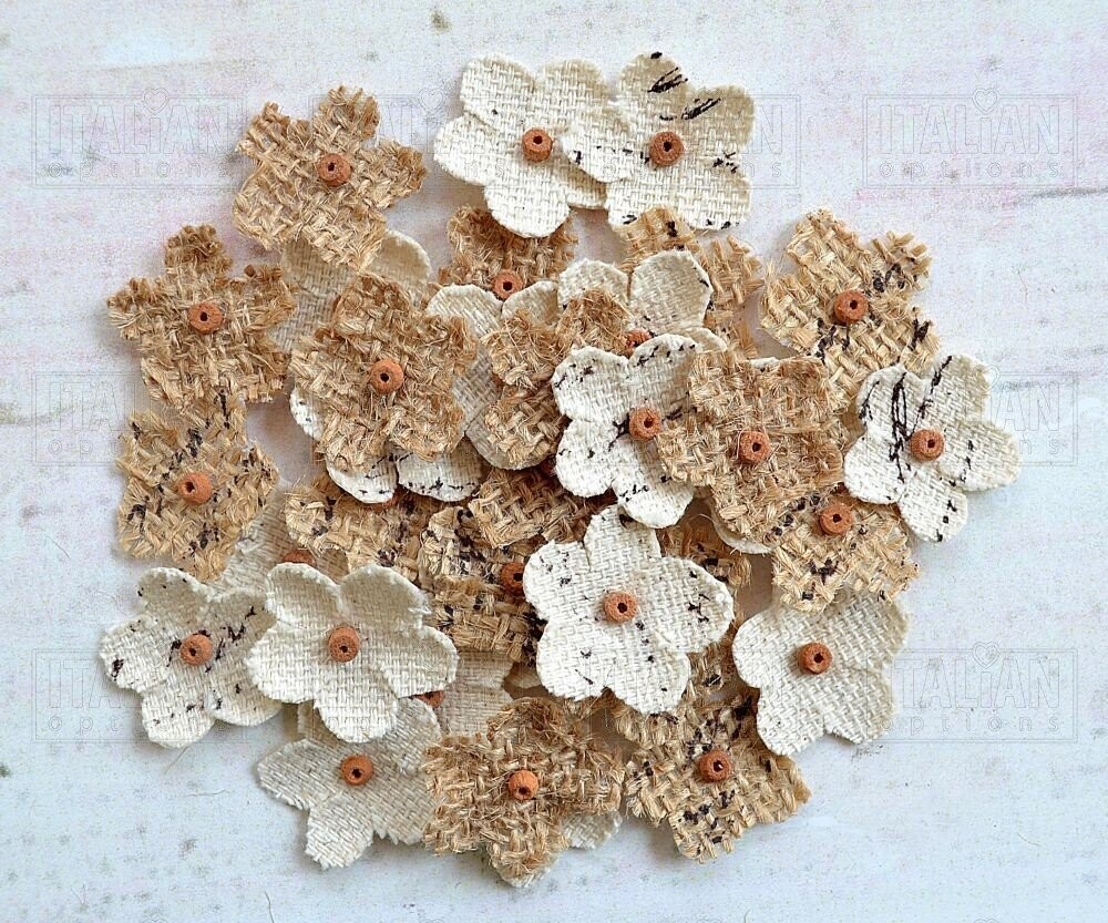 HESSIAN MINI BEADED Flowers by Italian Options (x 40 flowers)