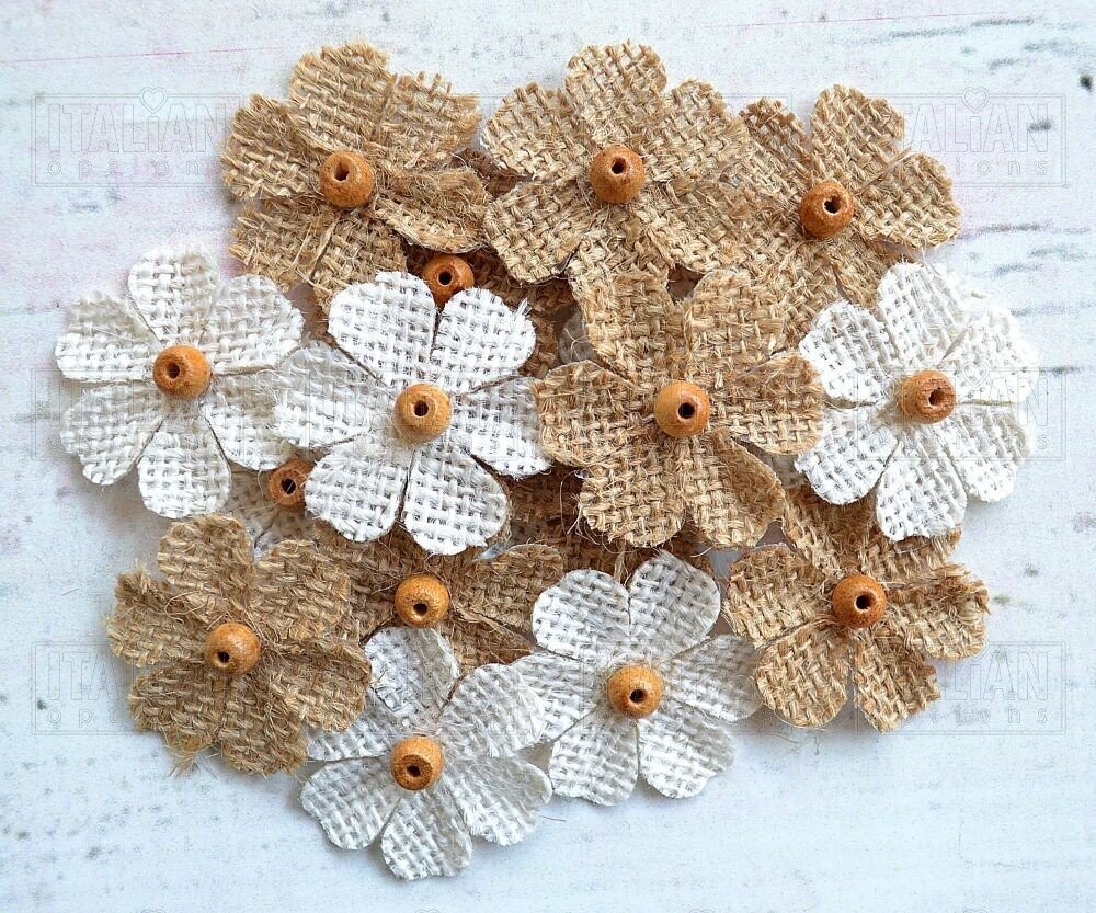 HESSIAN MEDIUM BEADED Flowers by Italian Options (x 18 flowers)